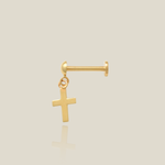 Dangle Cross Charm Stud (Internal Thread) - Anygolds