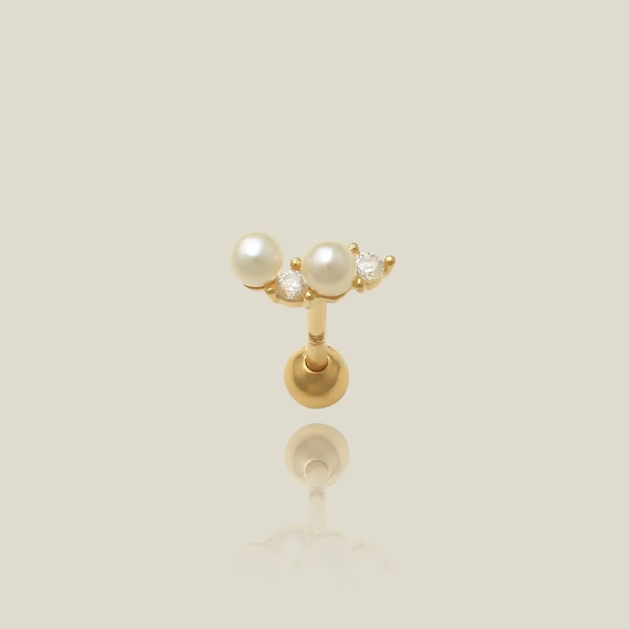 14K Solid Gold Double Pearl Stack Stud – Anygolds