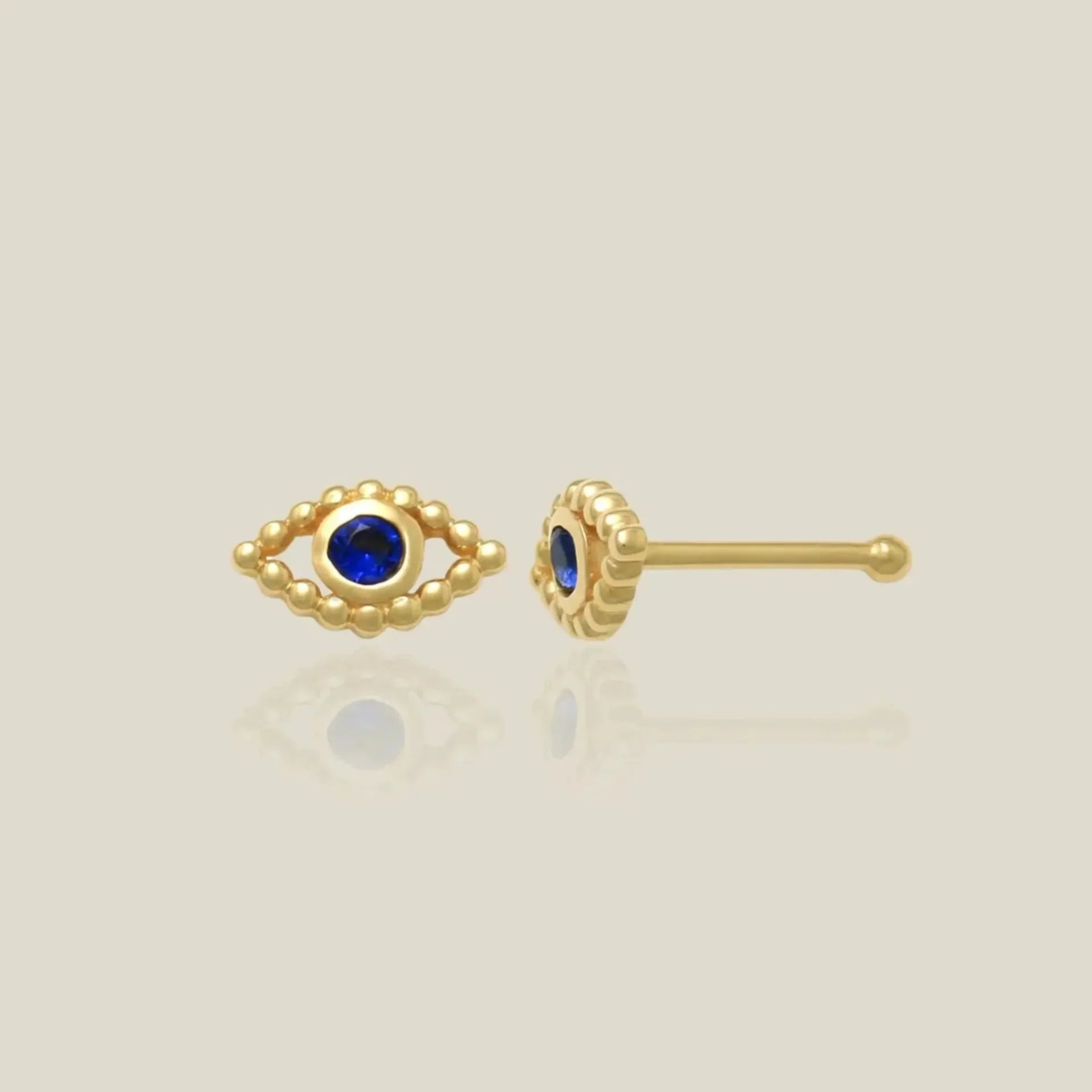 14K Solid Gold Sapphire Evil Eye Nose Bone Stud – Anygolds