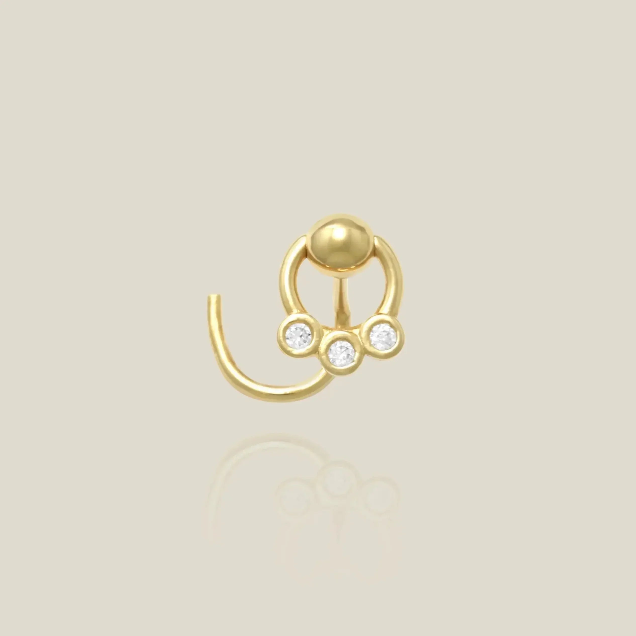 14K Solid Gold Triple Diamond Corkscrew Stud – Anygolds
