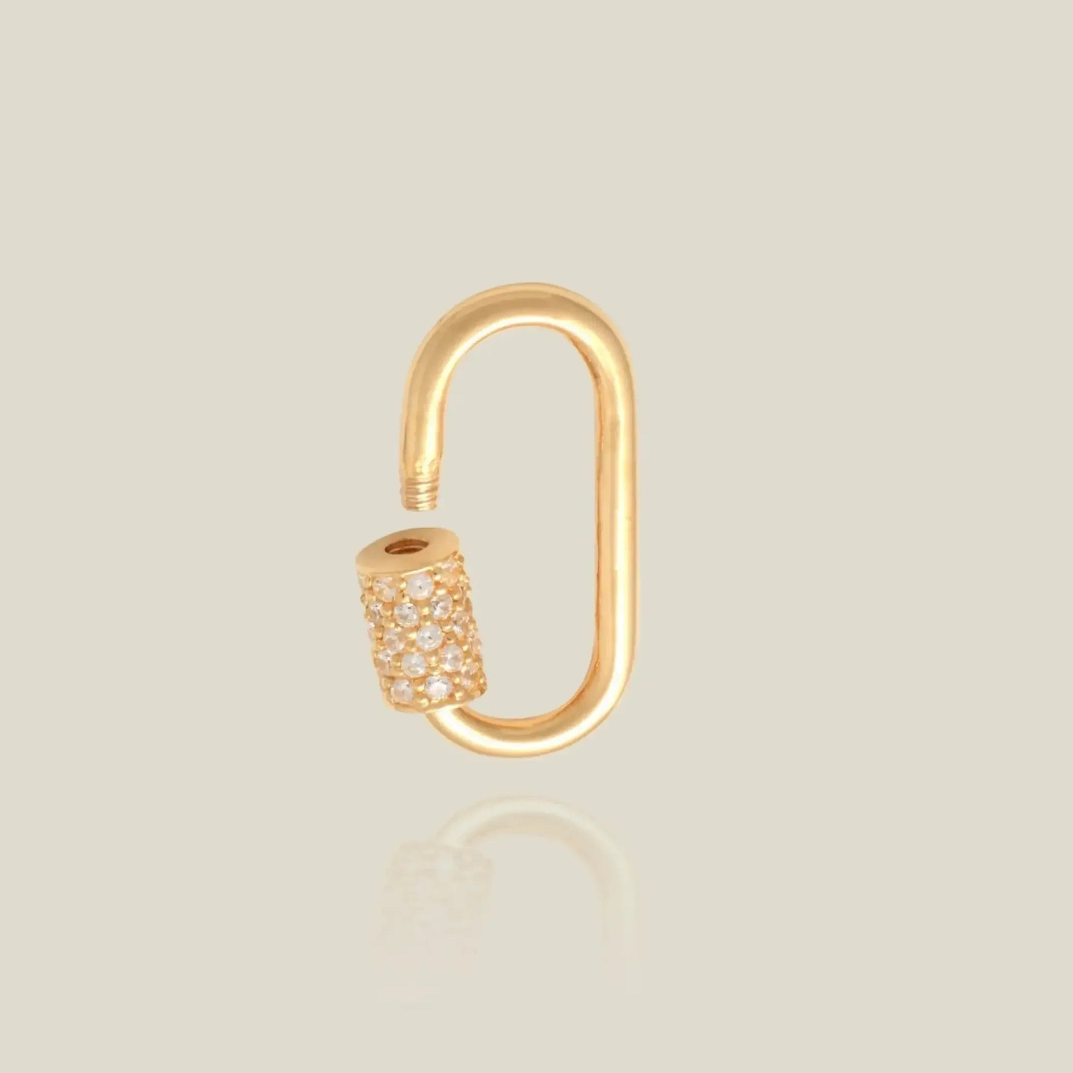 14K Solid Gold CZ Barrel Oval Carabiner Screw Connector – Anygolds