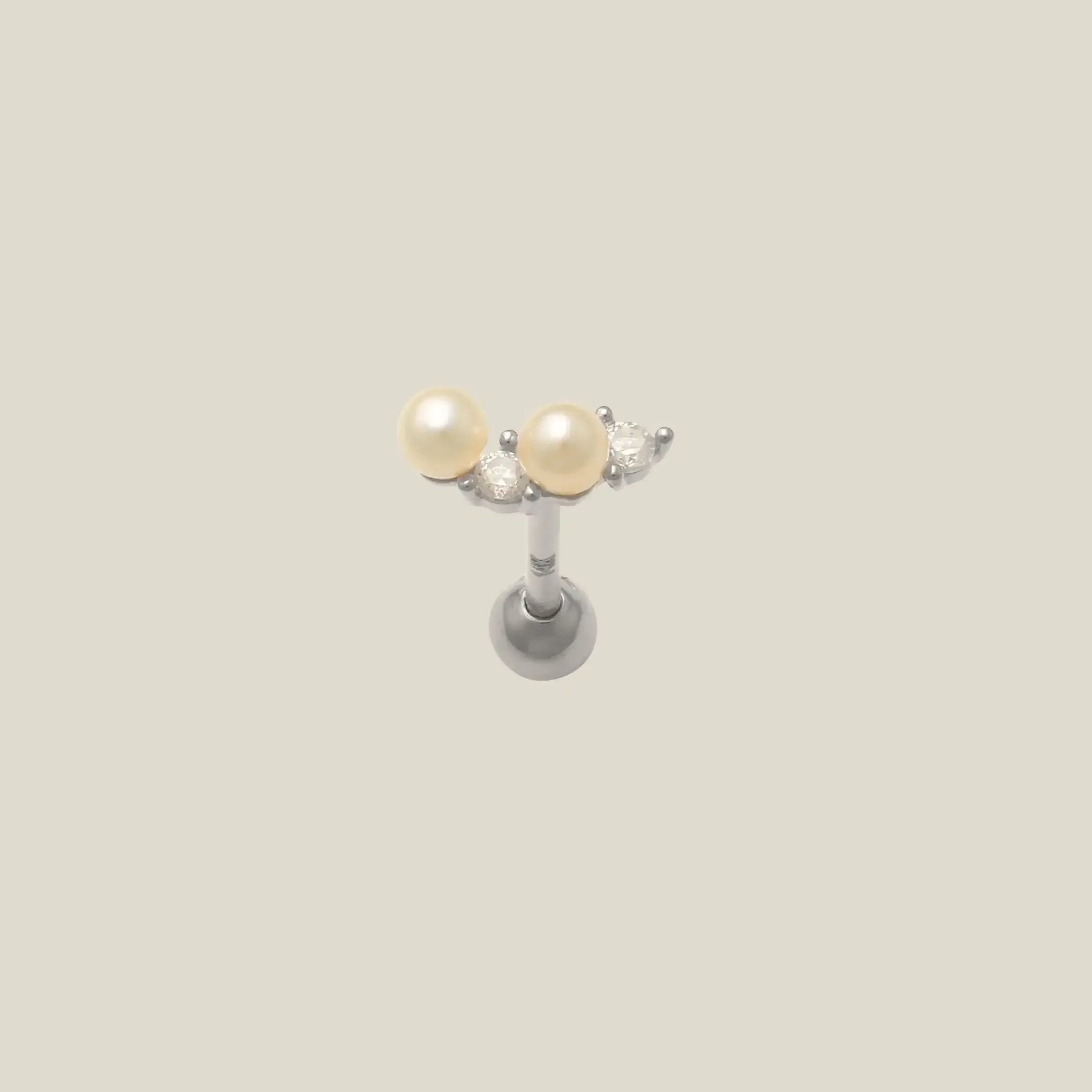 14K Solid Gold Double Pearl Stack Stud – Anygolds