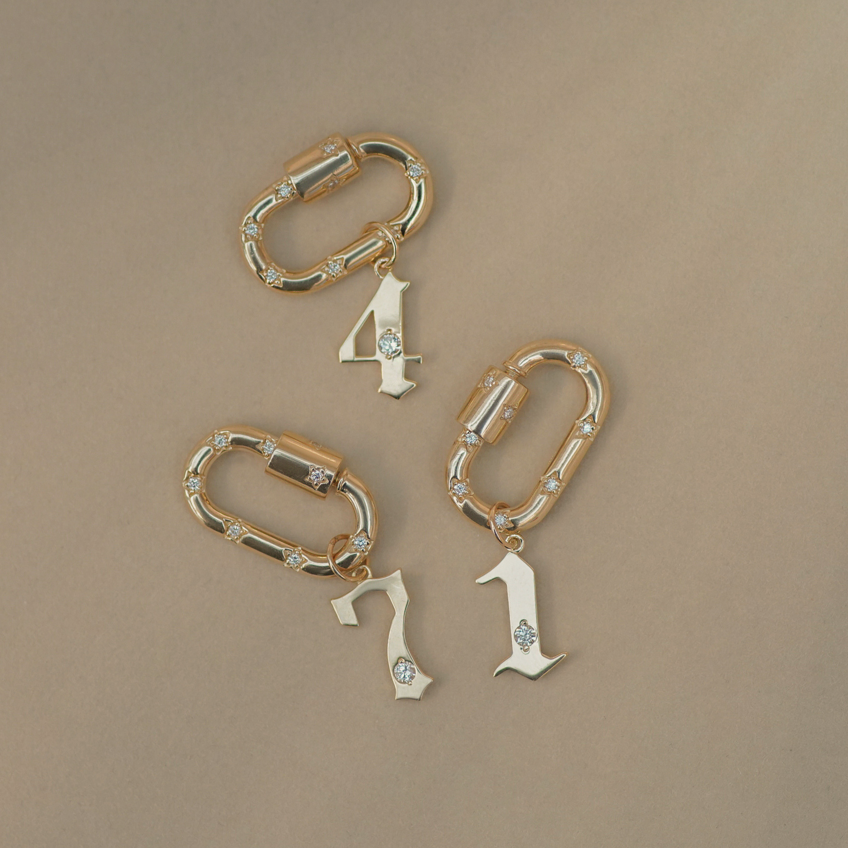 14K Solid Gold Diamond Carabiner Charm Connector – Anygolds