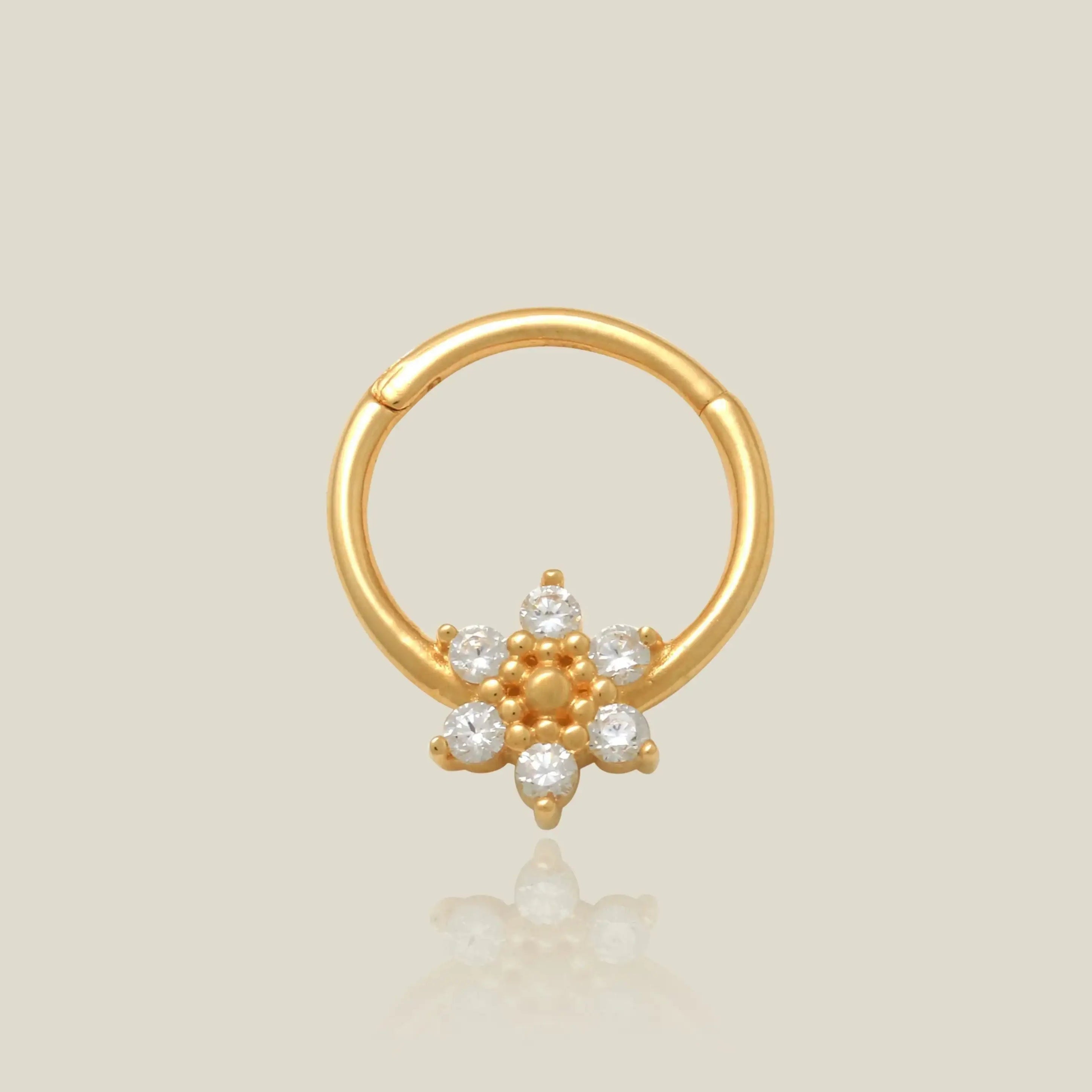 14K Solid Gold Daisy Flower Clicker Hoop – Anygolds