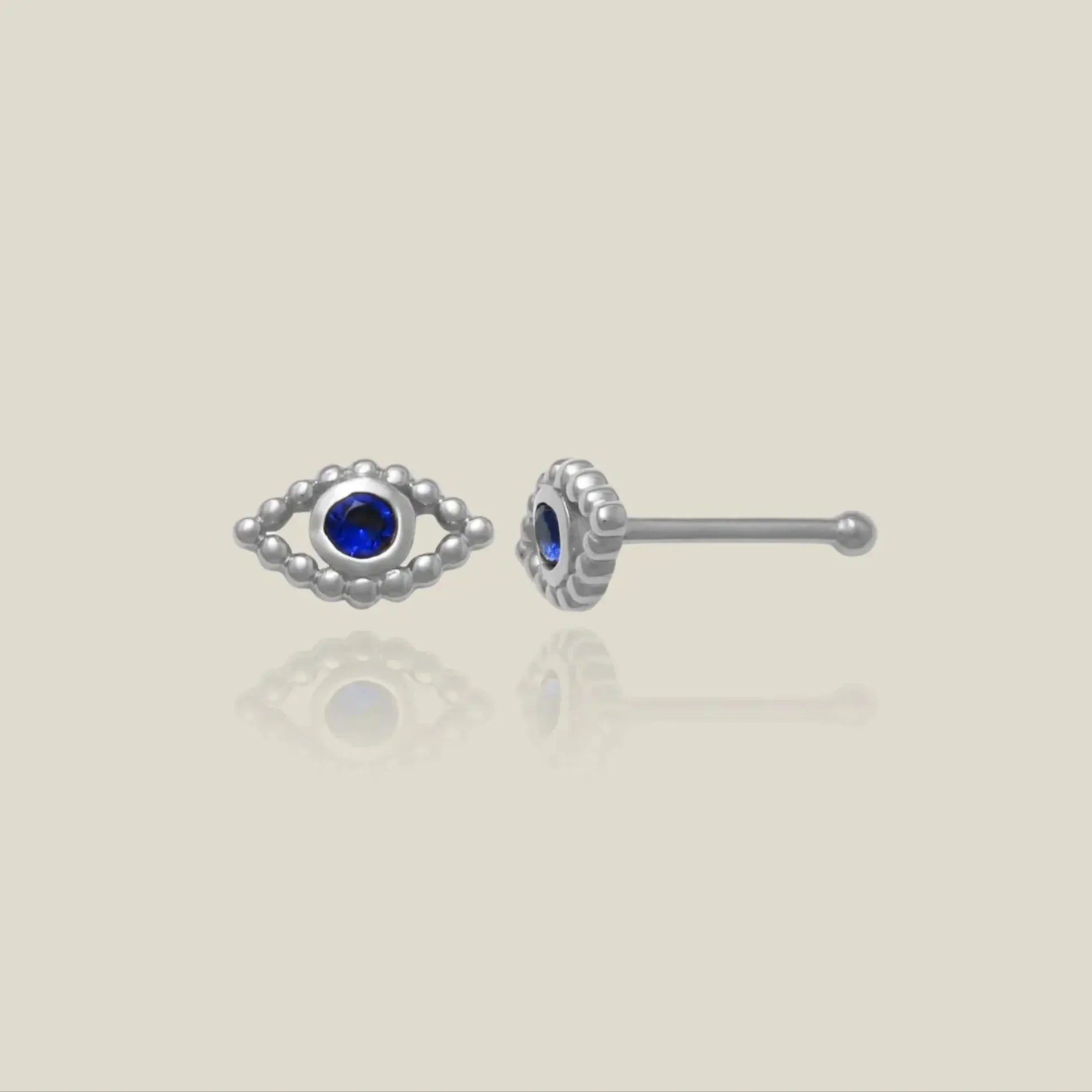14K Solid Gold Sapphire Evil Eye Nose Bone Stud – Anygolds