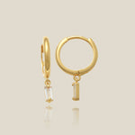 Mini Square Stone Drop Hoop Earrings - Anygolds