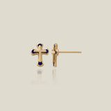 Blue Enamel Cross Stud Earrings