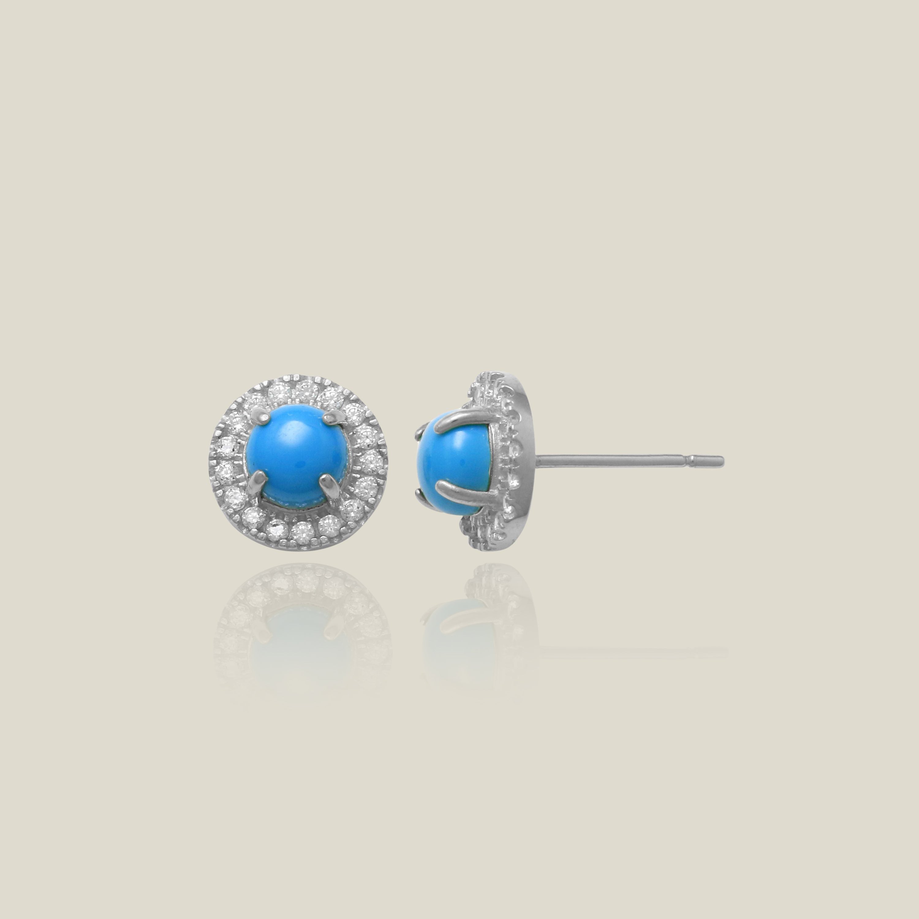 Turquoise Stone Halo Stud Earrings