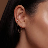 14K Solid Gold Diamond Hoop with Chain Double Stud Earring – Anygolds