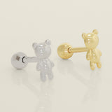 14K Gold Teddy Bear Stud Earring (Internal, External) - Anygolds