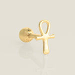 14K Gold Mini Cross Stud Piercing Earring with Screw Ball  Yellow Gold 