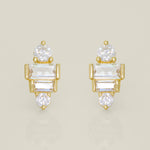14K Solid Gold Bezel Cubic Zirconia Baguette Stud Earrings - Anygolds 