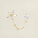 14K Solid Gold Marquise Cubic Zirconia Flower & Ball Chain Stud Earring