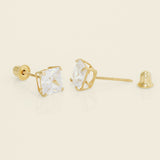 14K Solid Gold Cubic Zirconia  Square Screw back Stud Earrings - Anygolds 