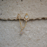 Ornate Drop Chain Double Stud Earring