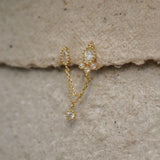 Ornate Drop Chain Double Stud Earring