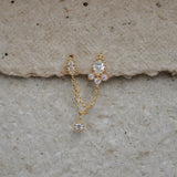 Ornate Drop Chain Double Stud Earring