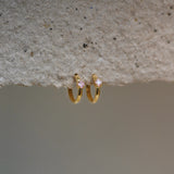 Round Color Stone Hoop Earrings (Ruby, Pink, Clear)