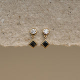 Onyx Black Diamond Drop Stud Earrings