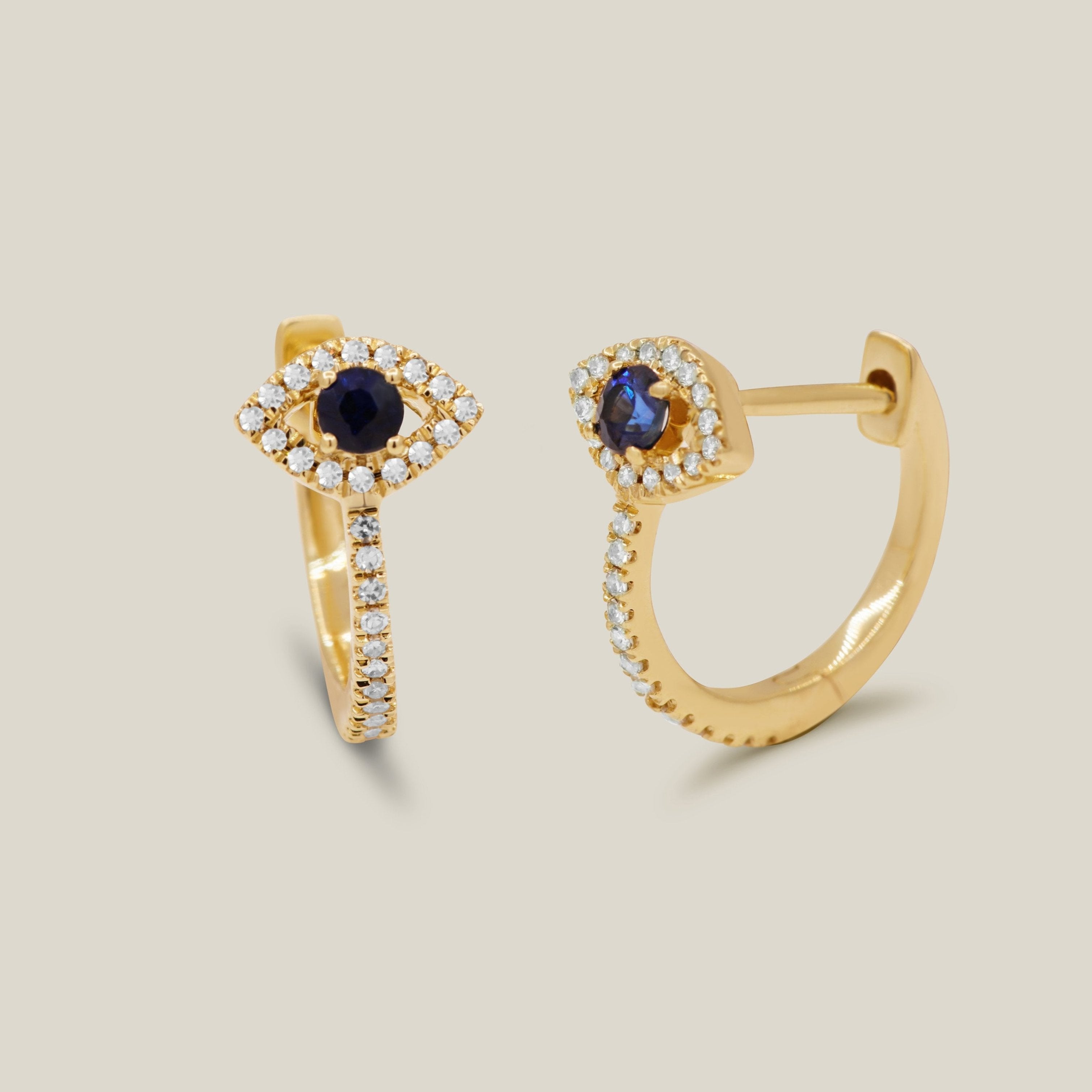 Diamond Evil Eye Hoop Earrings - Anygolds