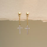 Diamond Cross Chain Drop Earrings