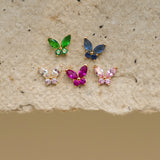 Color Stone Butterfly Stud Earrings