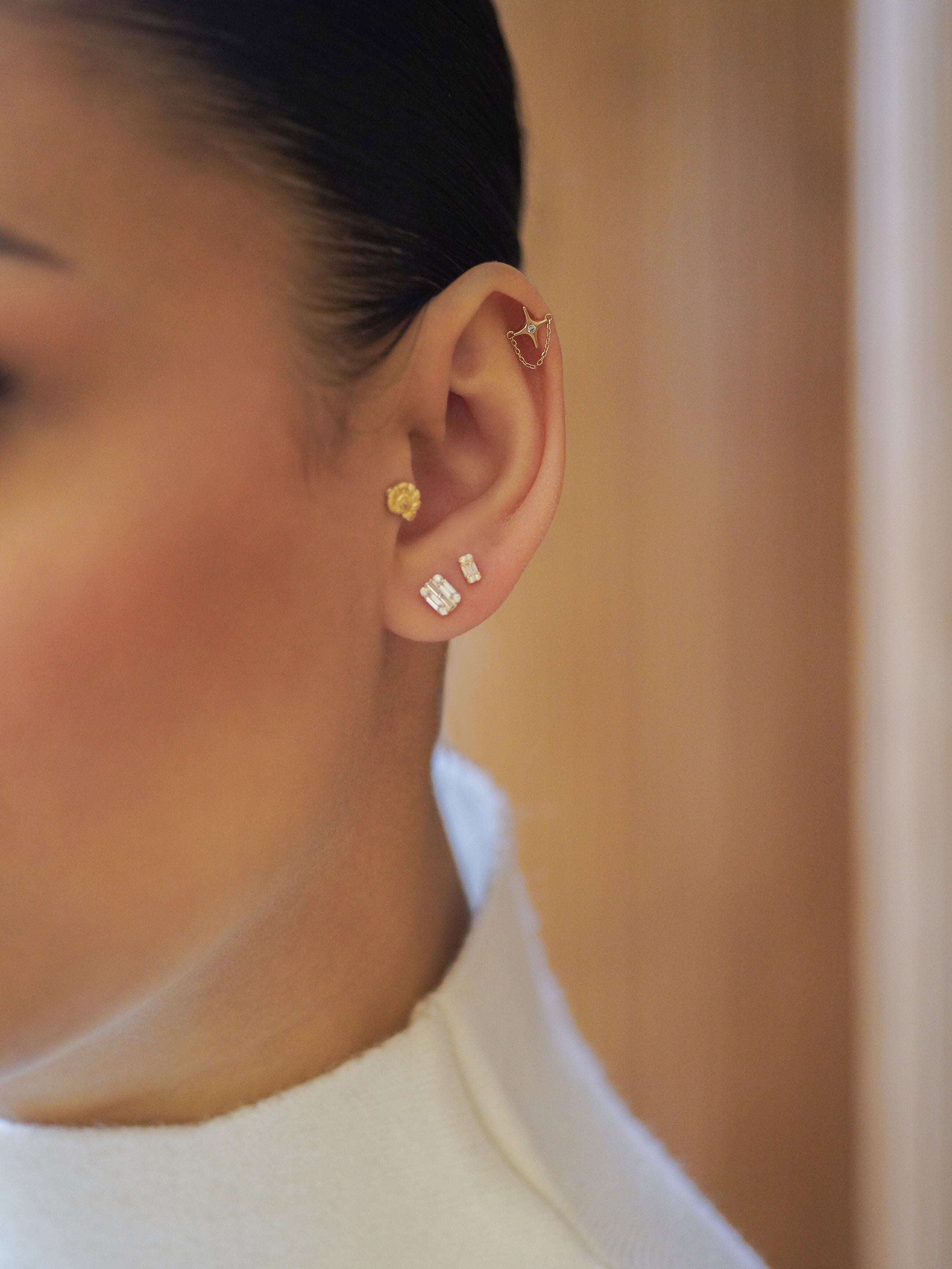 14K North Star Flare Chain Stud Earring