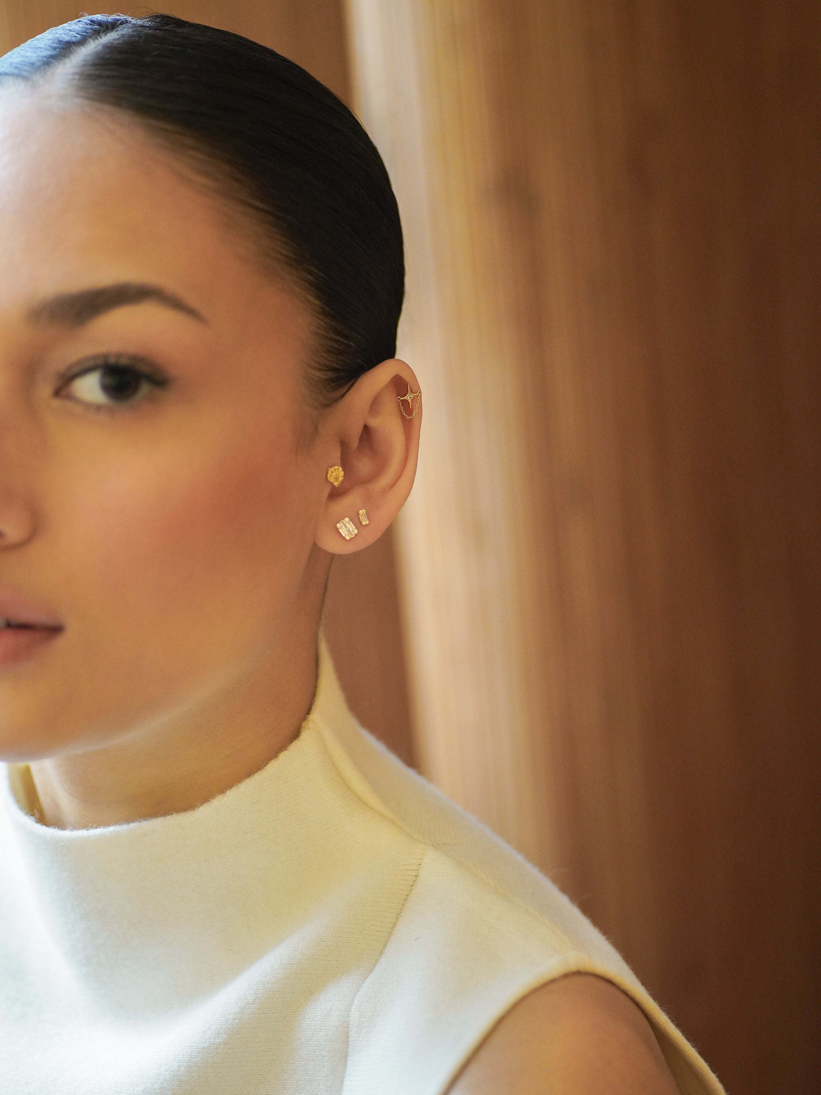 14K North Star Flare Chain Stud Earring