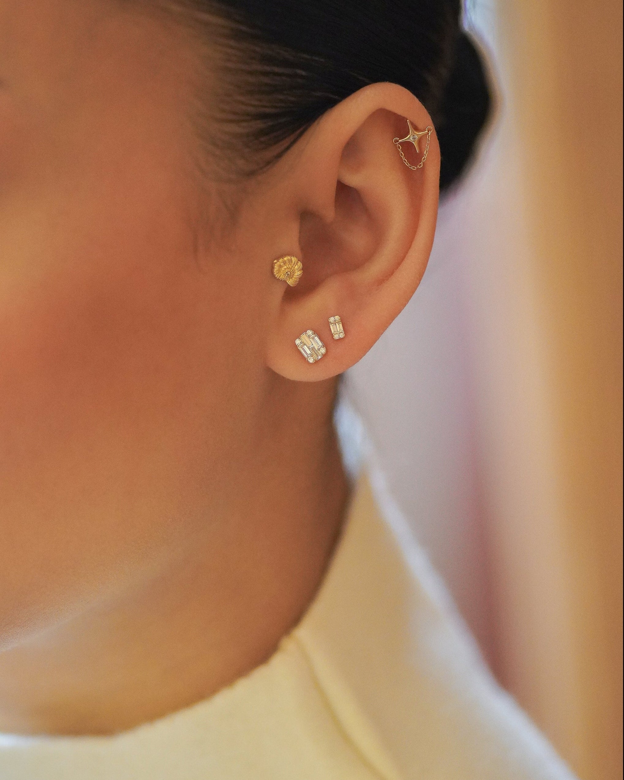 14K North Star Flare Chain Stud Earring