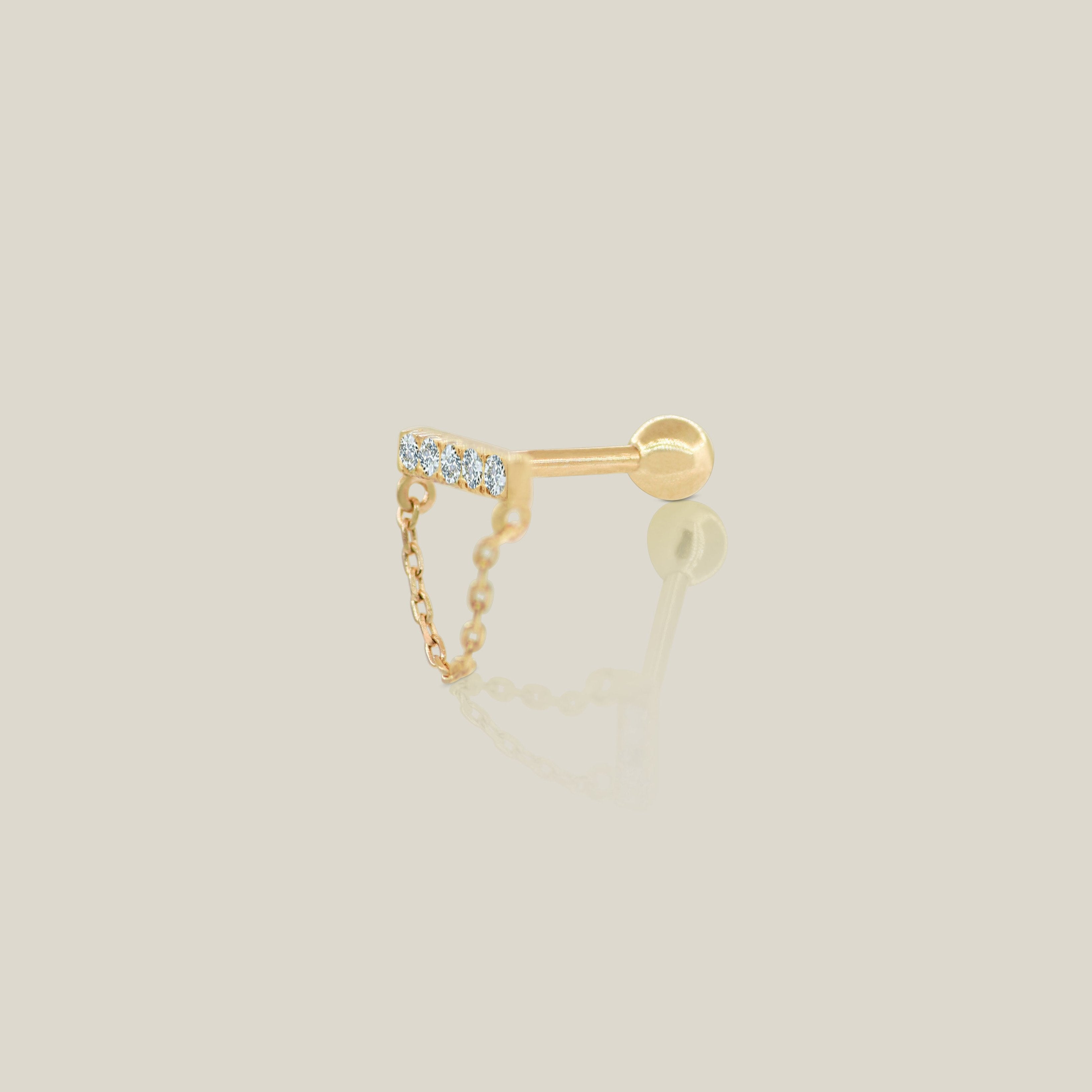 CZ Line Bar Dangle Chain Stud - Anygolds