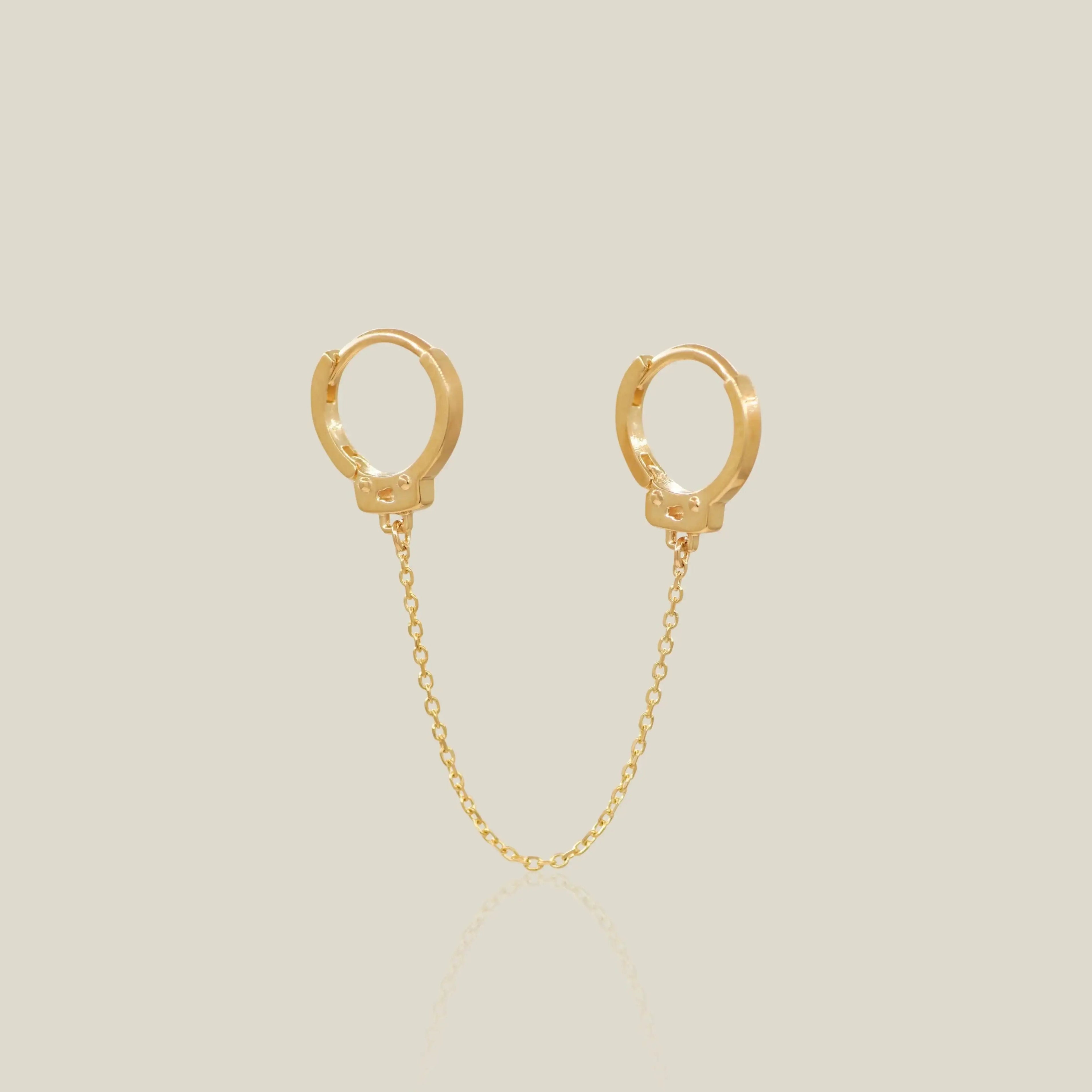 14K Solid Gold Handcuff Chain Double Hoop Earring – Anygolds
