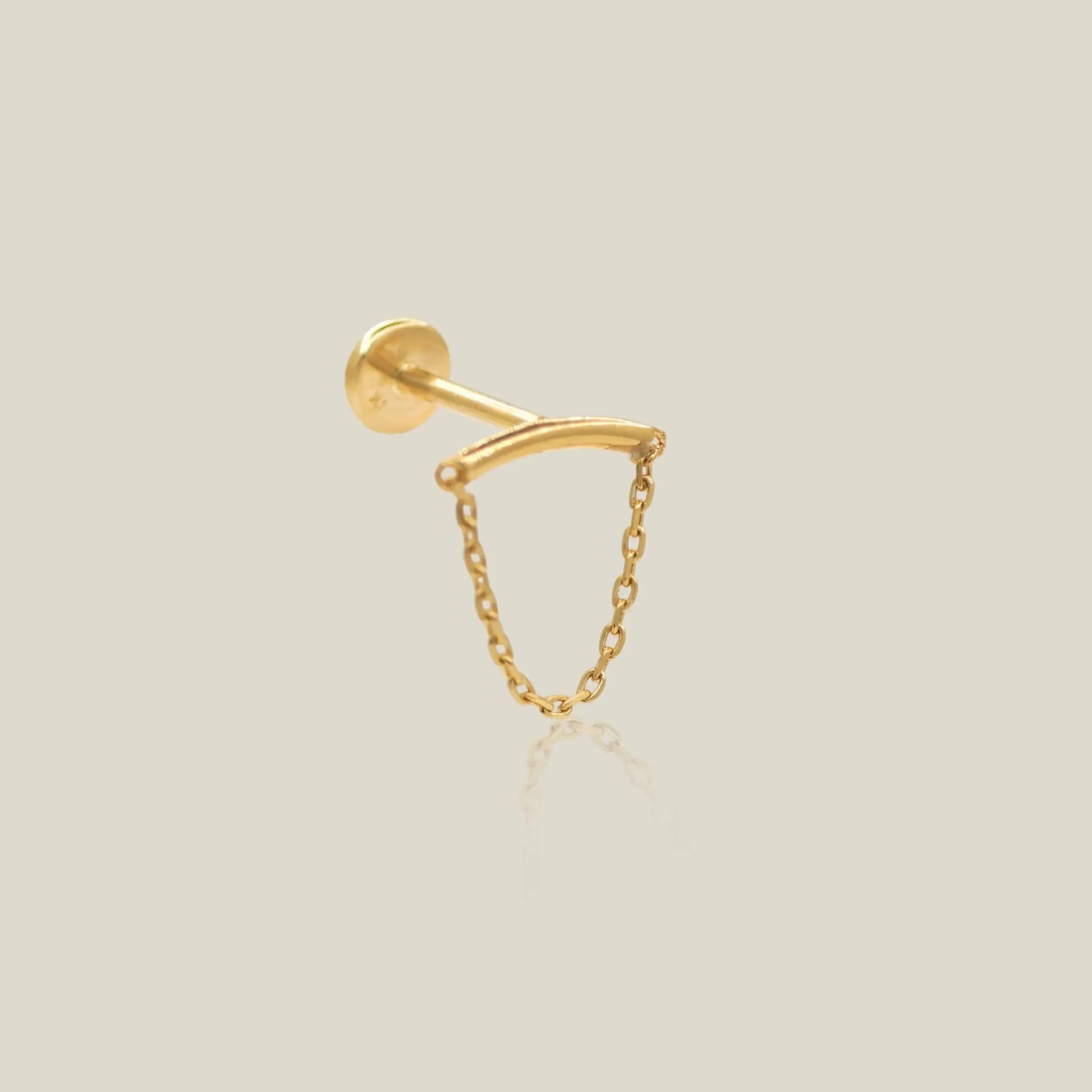 14K Solid Gold Curved Bar & Chain Stud – Anygolds
