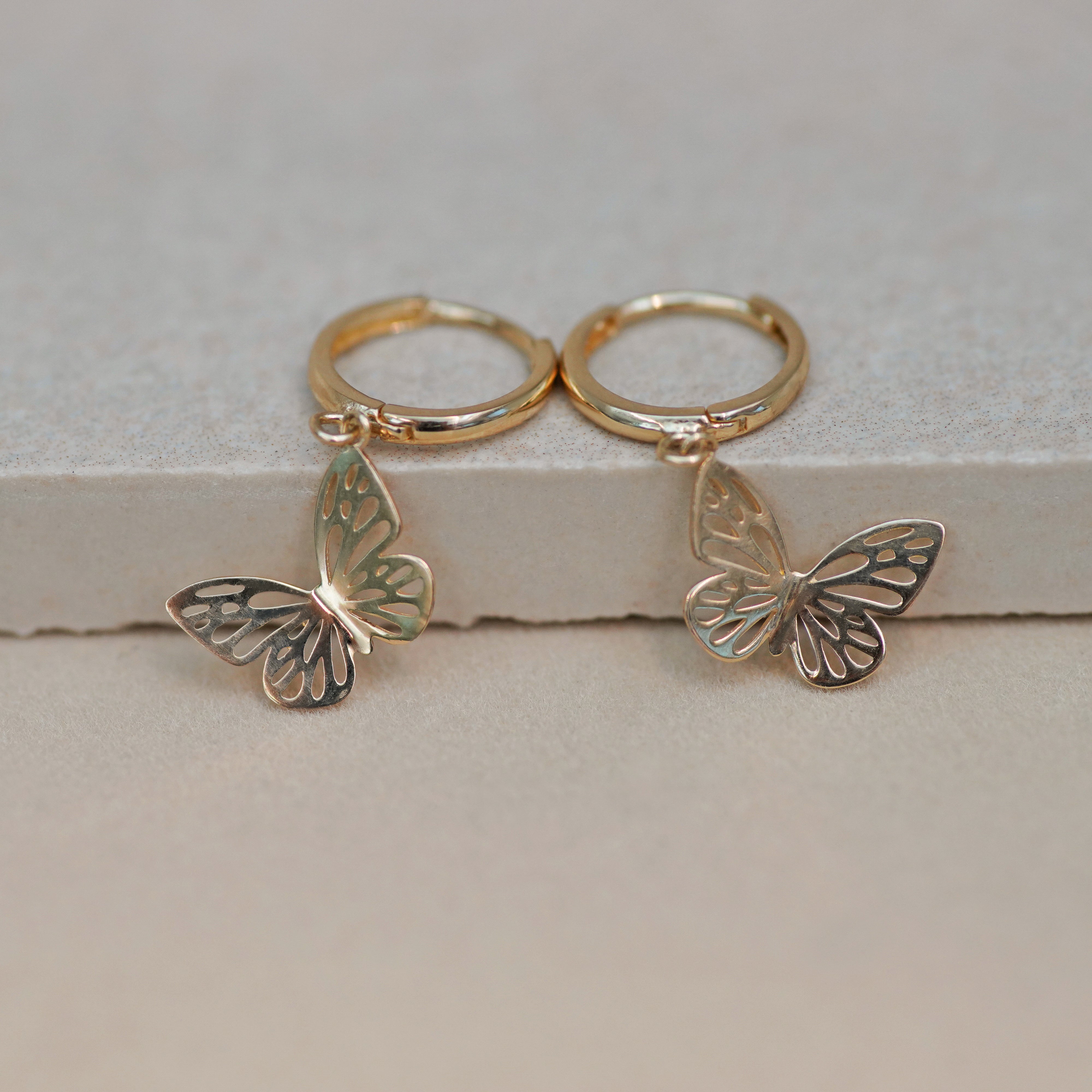 Open Butterfly Drop Huggie Earrings - Anygolds
