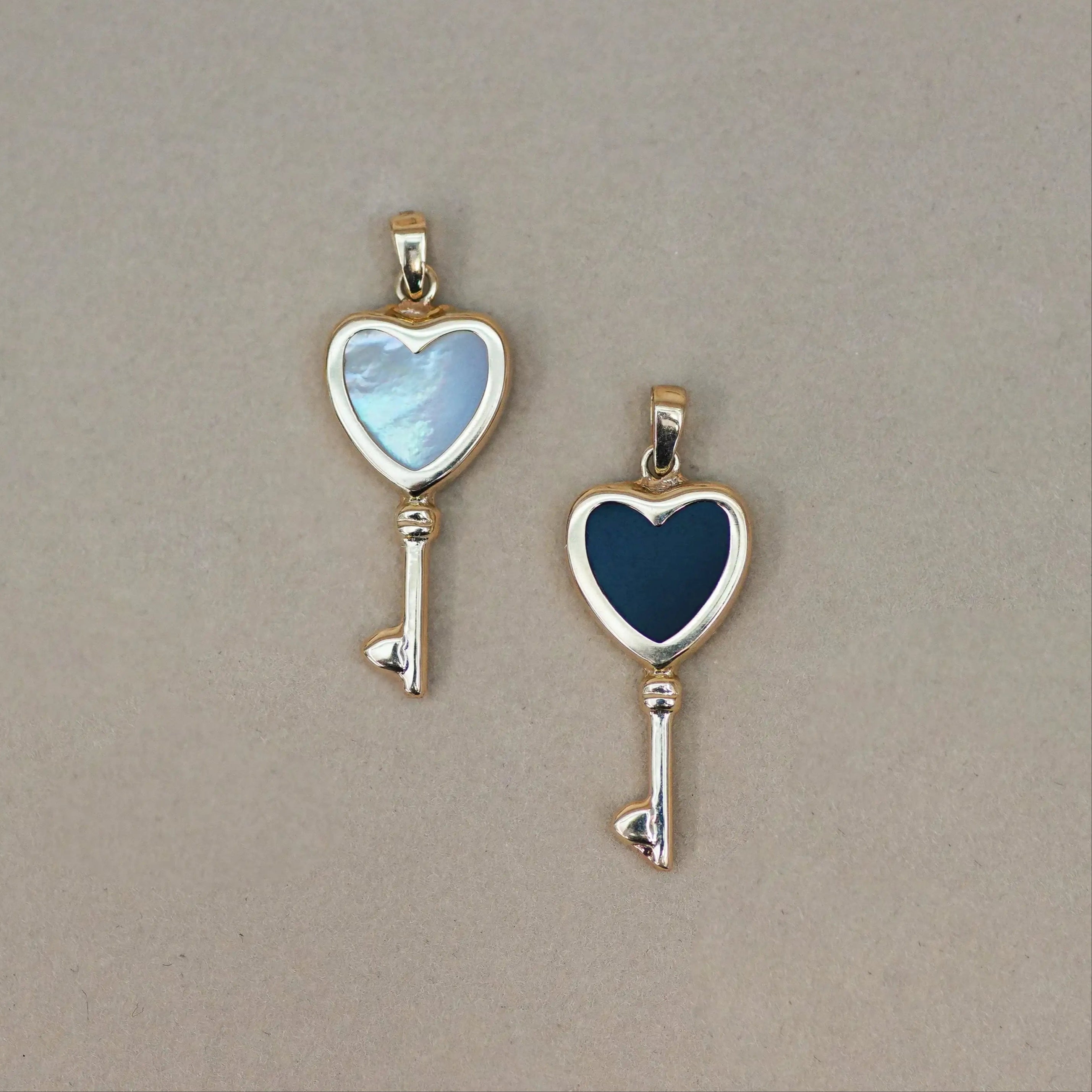 14K Solid Gold Gemstone Heart Key Pendant – Anygolds