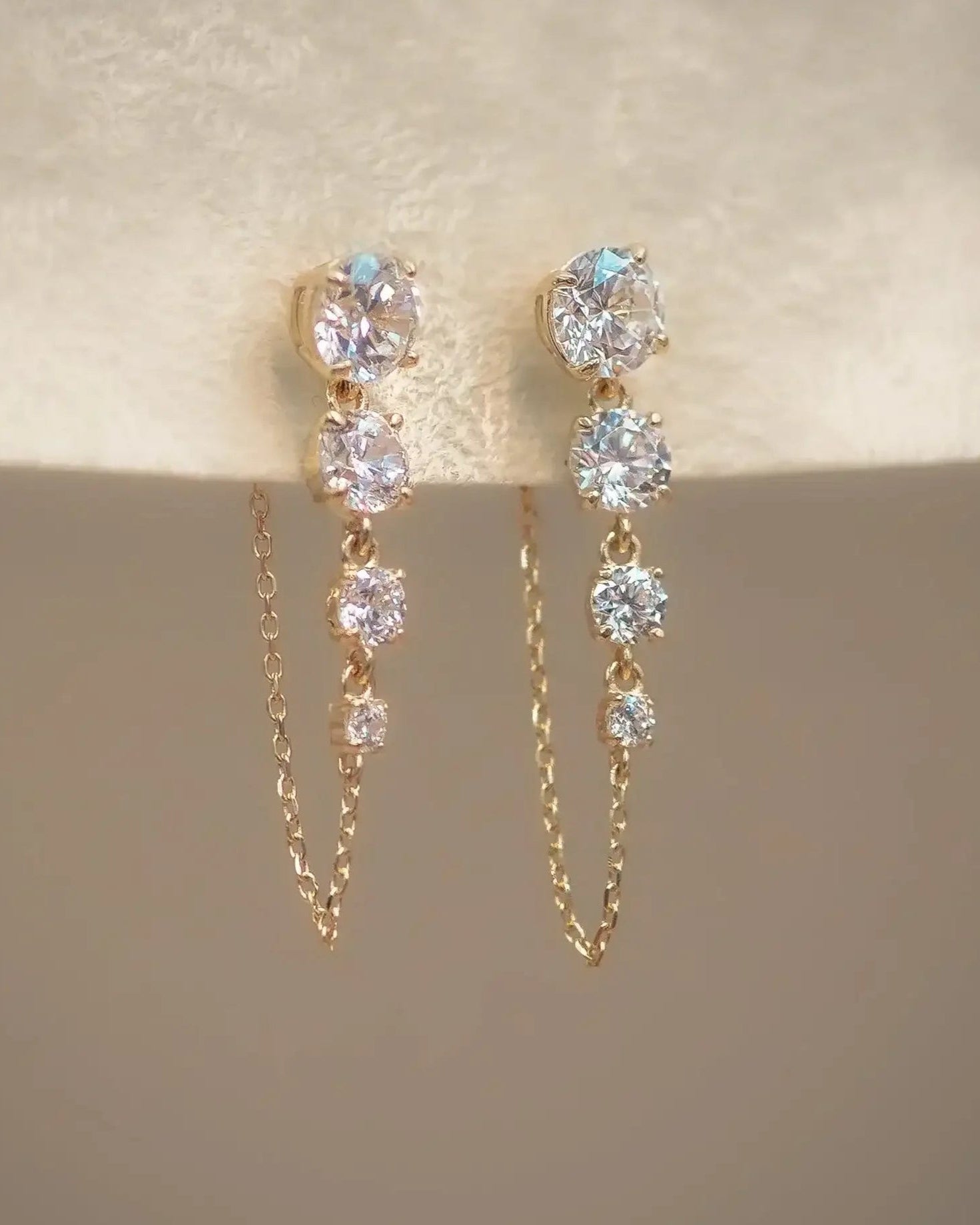 14K Solid Gold Cascade Chain Drop Earrings – Anygolds
