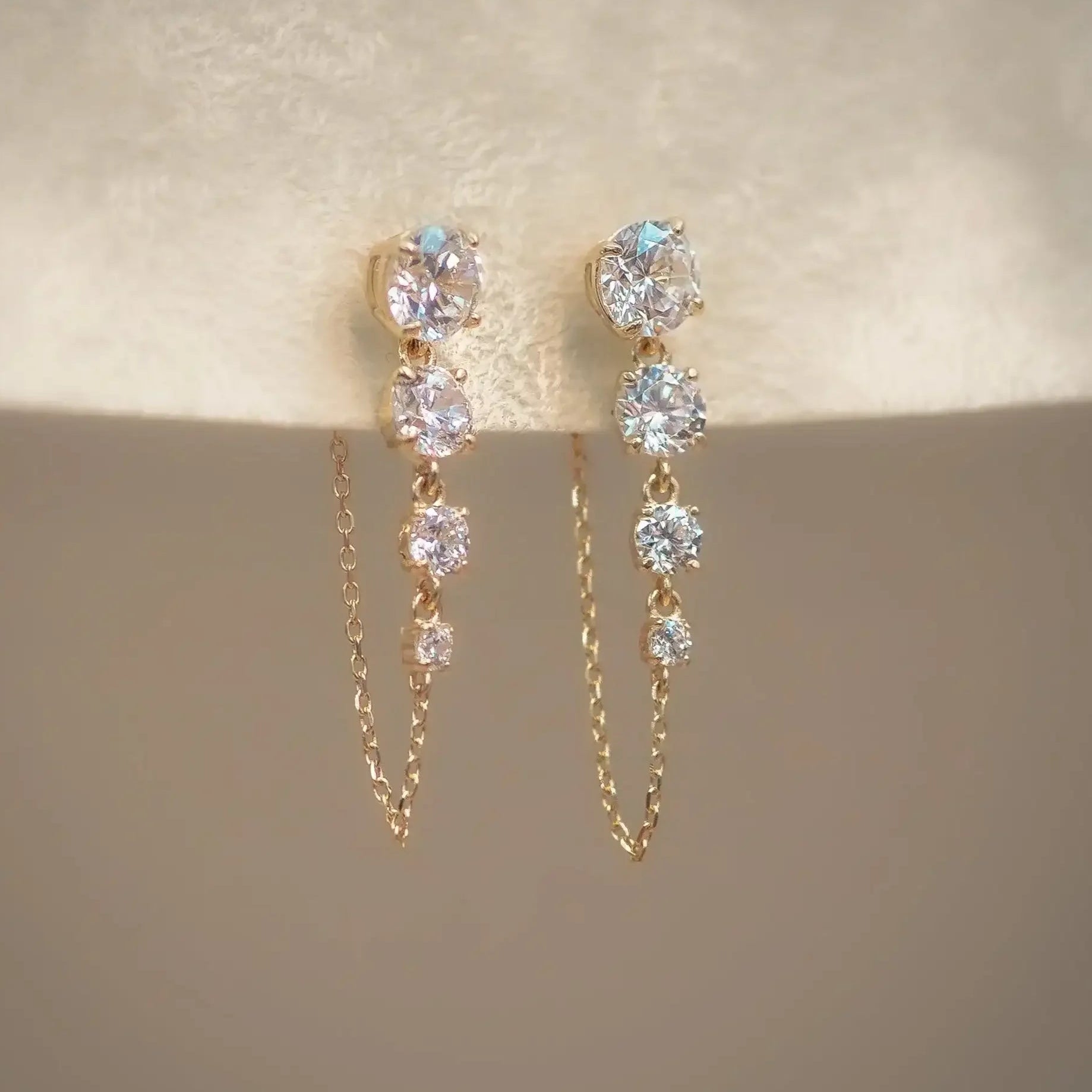 14K Solid Gold Cascade Chain Drop Earrings – Anygolds