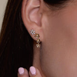 Triple Flower Drop Stud Earrings