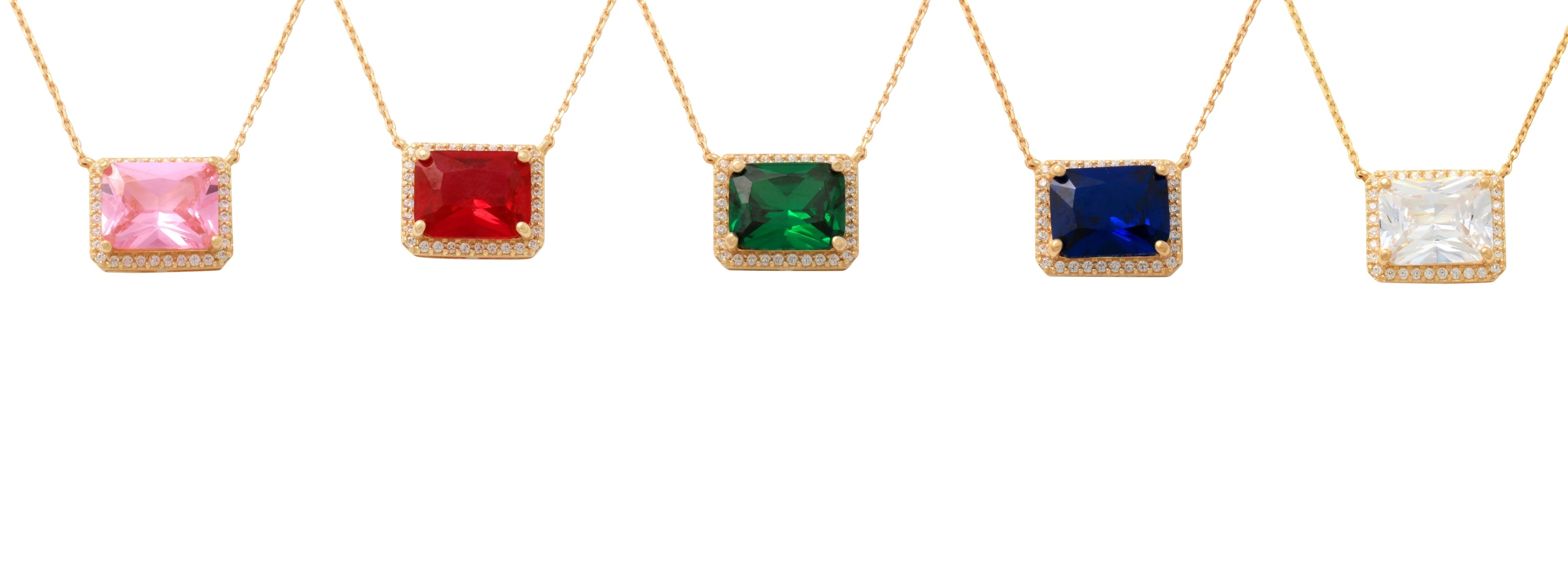 14K Solid Gold Colored CZ Square Necklace - Anygolds 