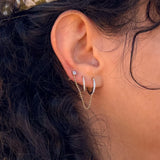 14K Solid Gold Diamond Hoop with Chain Double Stud Earring – Anygolds