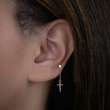 Diamond Cross Chain Drop Earrings