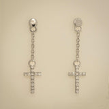 Diamond Cross Chain Drop Earrings