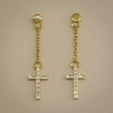 Diamond Cross Chain Drop Earrings