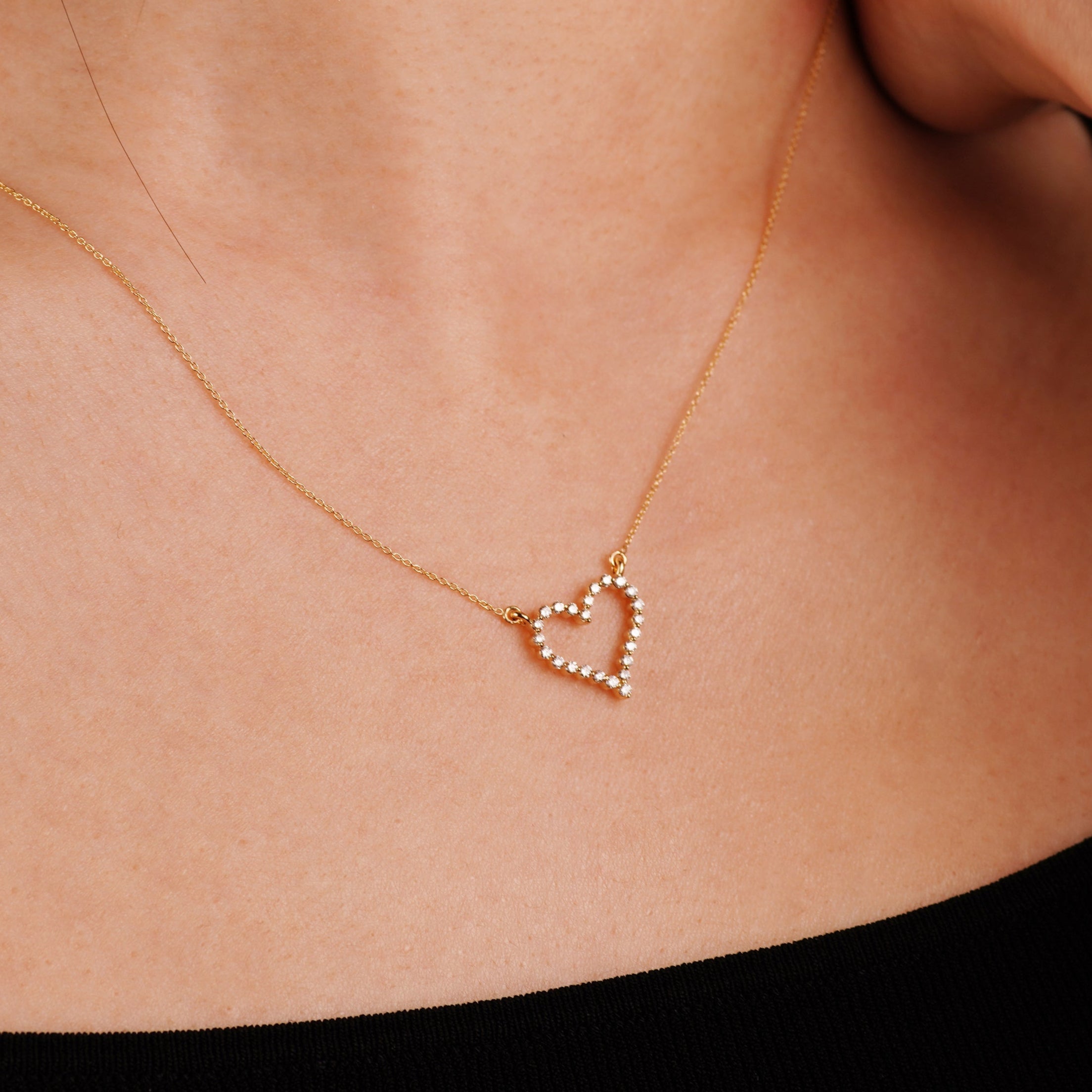 Diamond Studded Heart Necklaces - Anygolds