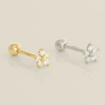 14K Solid Gold Cubic Zirconia Flower Stud Piercing Earring - Anygolds 