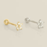 14K Solid Gold Cubic Zirconia Flower Stud Piercing Earring - Anygolds 