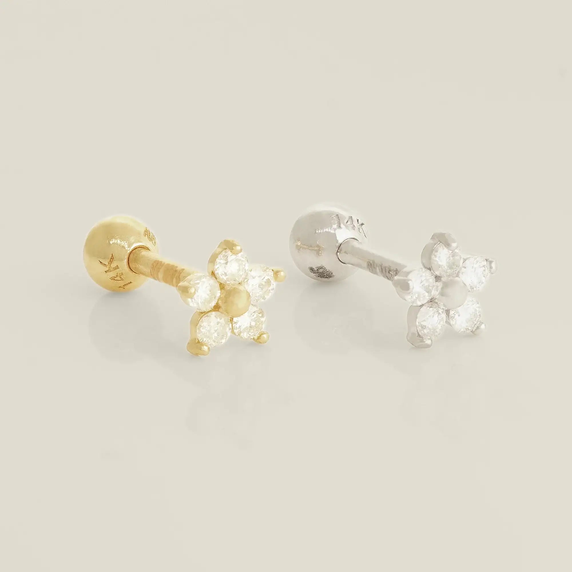 14K Solid Gold Mini Daisy Flower Stud (Internal | External) – Anygolds