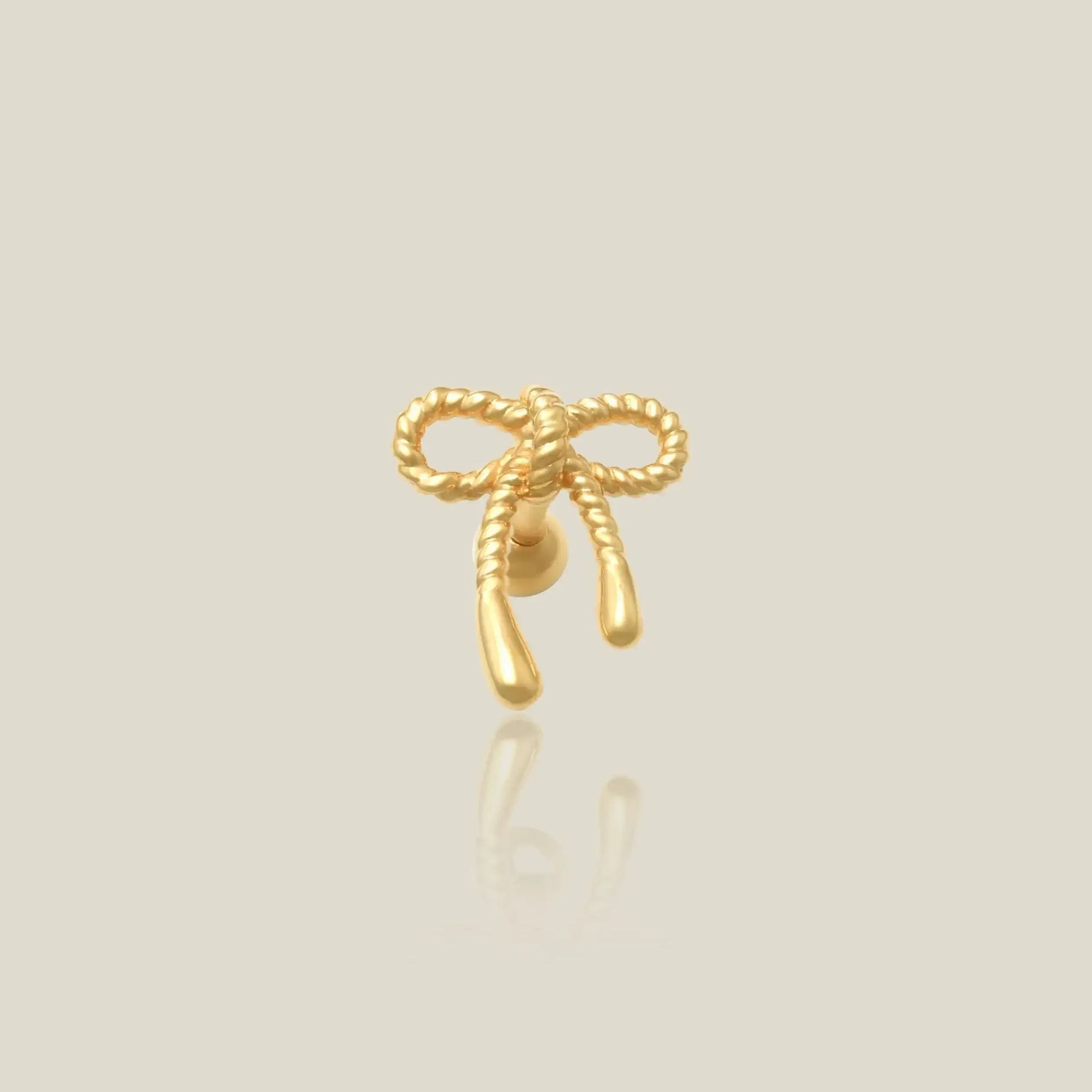14K Solid Gold String Bow Ribbon Stud – Anygolds