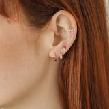 Pendientes de aro redondos con forma de cuerda y gemas - Rubí, rosa, transparente