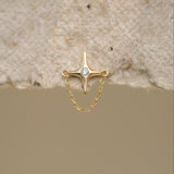 14K North Star Flare Chain Stud Earring