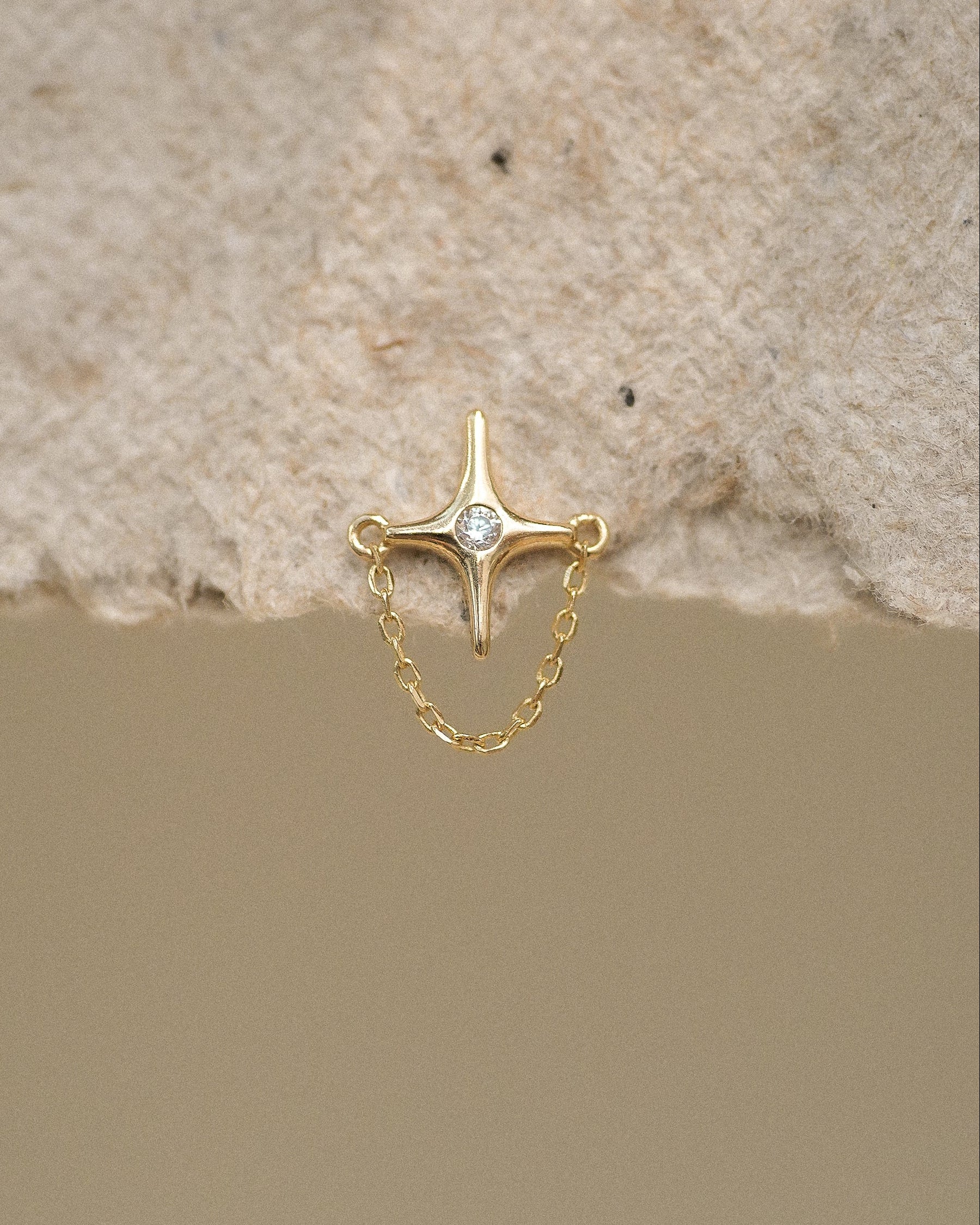 14K North Star Flare Chain Stud Earring
